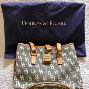 Dooney & Bourke Brown Canvas Tote with Tan Leather Trim